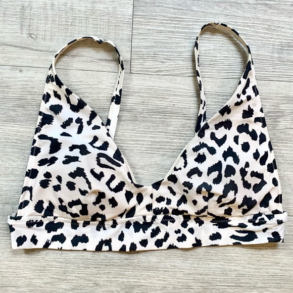 🔥 Aerie V Scoop Longline Bikini Top White Leopard - Picture 3 of 5
